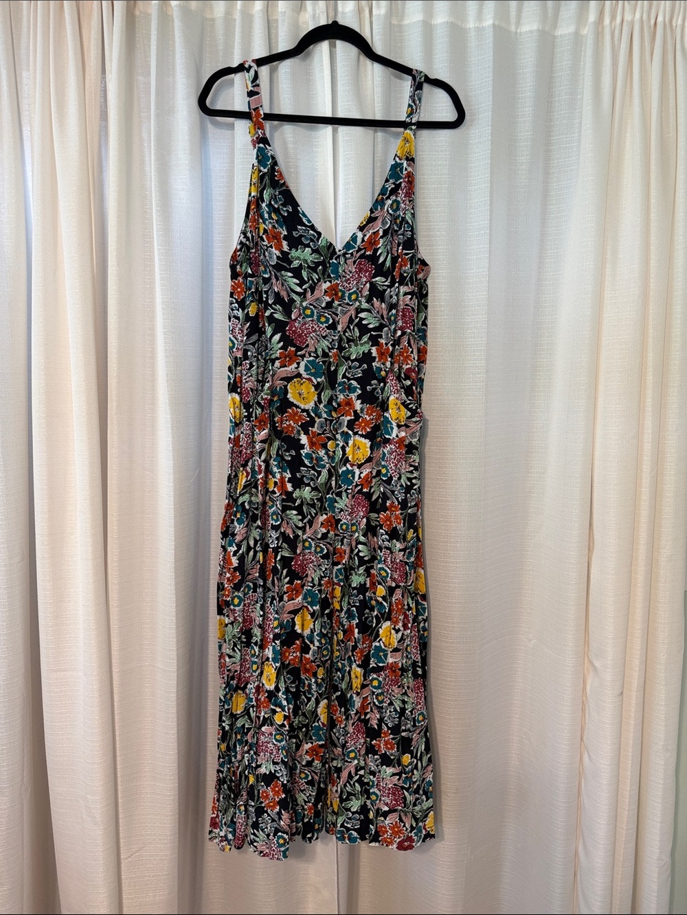Floral V-Neck Maxi Jumpsuit - Black Multi